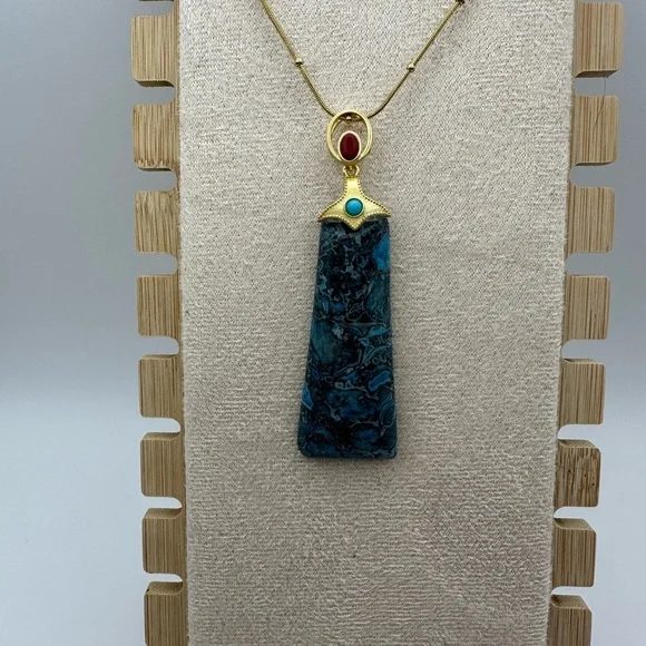 Blue Agate Triangle/Rectangle Pendant Necklace - Picture 1 of 8